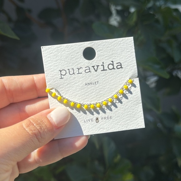 NWT Pura Vida Neon Rosary Chain Silver Anklet Yellow - Picture 3 of 3